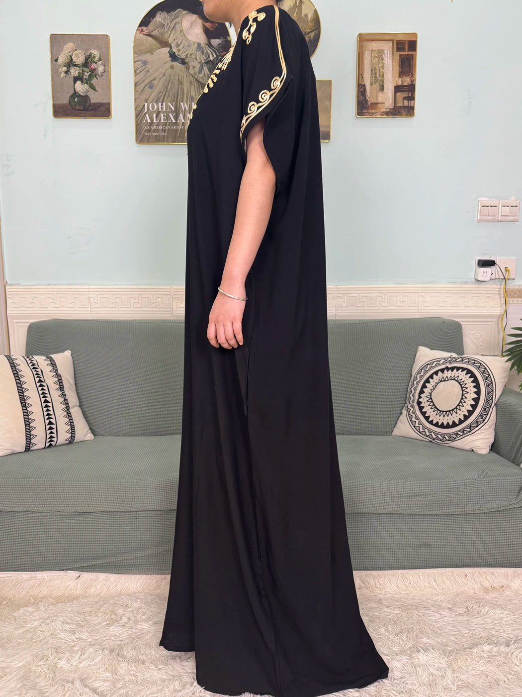 Muslimische Reine Abayas Für Frauen Dubai Baumwolle Applikationen Lose Fit Femme Robe Türkei Islam Traditionelle Kleider Mit Kopftuch Turban.