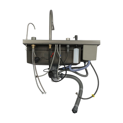 Edelstahl-Küchenspüle mit Abtropfkorb, ausziehbarer Wasserhahn, Schneidebrett, Tassenwascher, Digitalanzeige, 82 x 48 x 23 cm