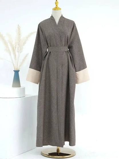Ramadan Eid Open Linen Abaya Kimono Turkey Islam Muslim Modest Kaftan Dress Prayer Clothes For Women Kebaya Robe Femme Musulmane.