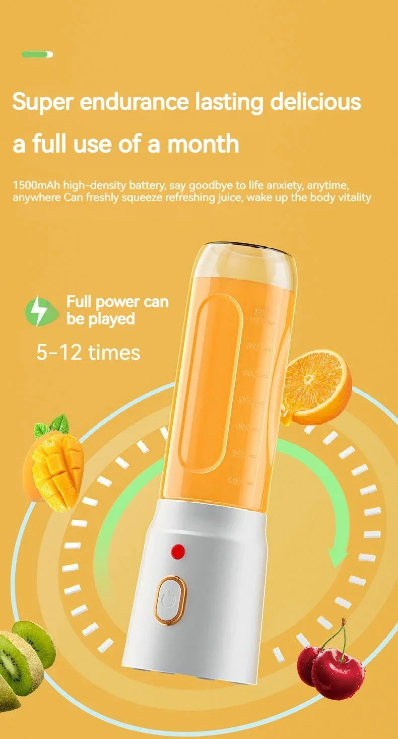 Portable Wireless Blender Electric Fruit Juicer Machine For Orange Ice Crushing 10 Blades Auxiliary Food Machine 1500mA Mixer.