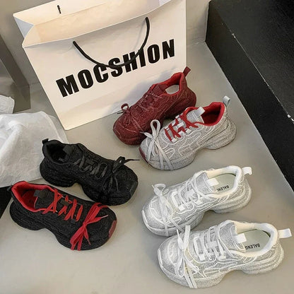 Top Quality Sneakers Women Skate Shoes Rhinestone Women Loafers Platform Fashion Shiny Women's Casual Shoes Crystal Sneaker.