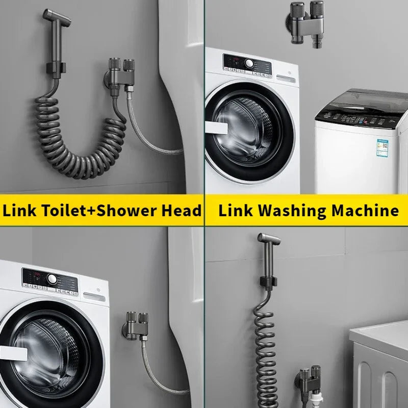 One In Two Washing Machine Faucet All Copper Valve Double Control Toilet Faucet Fully Automatic Detachment and Water Stop