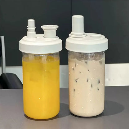 Pearl Straw Cup Transparent Plastic Water Bottle Portable Heat Resistant Drinkware Large Capacity Student Bubble Milk Tea Cup.