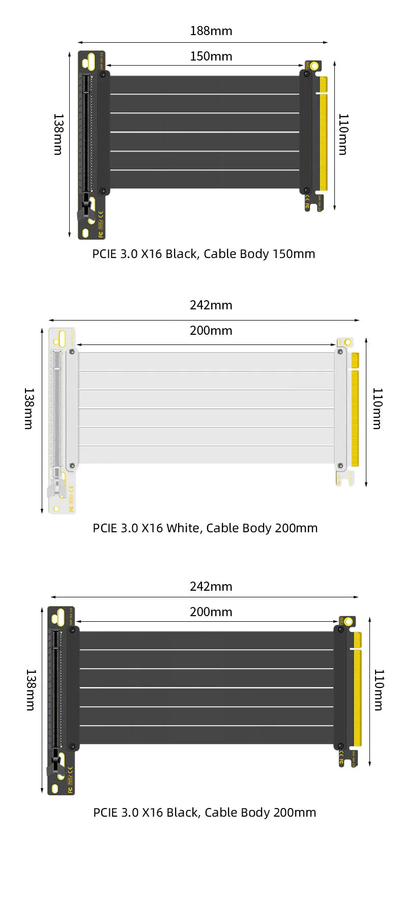 TEUCER PCI-E 4.0 X16 Riser Cable Video Card Extension Shielded Flexible 90° Mounting GPU Extension Cord Black/White.