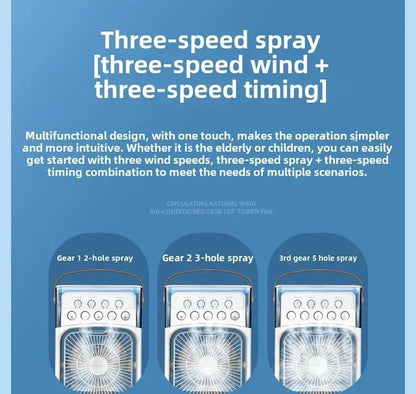 Portable Mini Fan 3 in 1 Cooler Home House LED USB Desk Bedroom Indoor Air Conditioner Humidifier Fans Summer Cool Living Room.