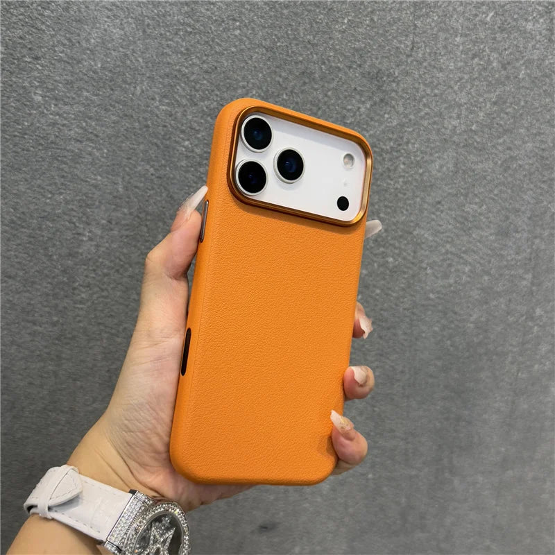 Luxury Solid Color PU Leather Magsafe Case For iPhone 17 Air 17Pro 17Pro Max Active Touch Camera Button Lens Protection Cover.