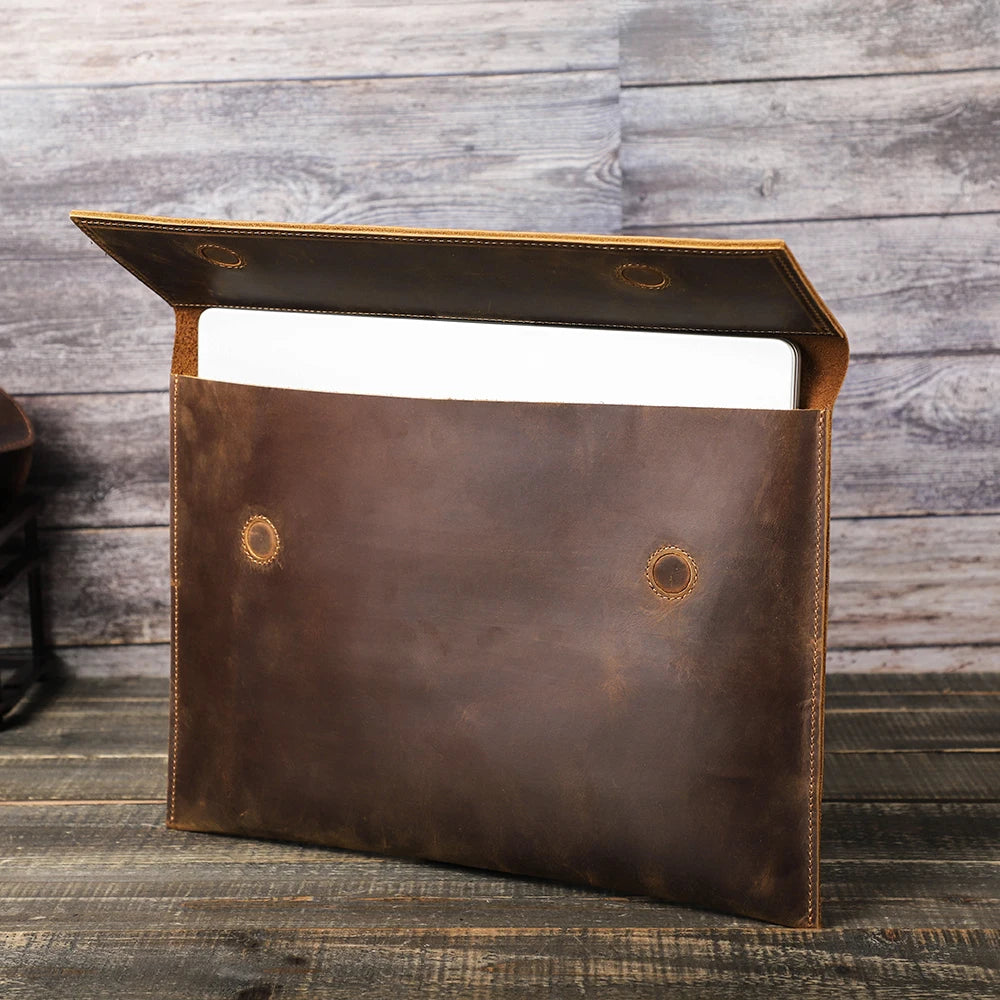 Genuine Leather Laptop Case For Macbook Air 13 M1 M2 M3 M4 Macbook Pro 14 15 16 Sleeve Cover Men Notebook Computer Carrying Bag.