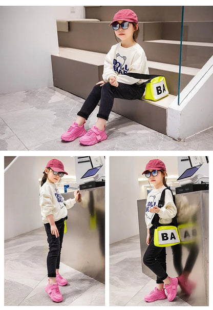 2024 New Versatile Soft Breatheable Hook & Loop White Boys and Girls Children Sneakers Cute Korean Style Uniform School Shoes.