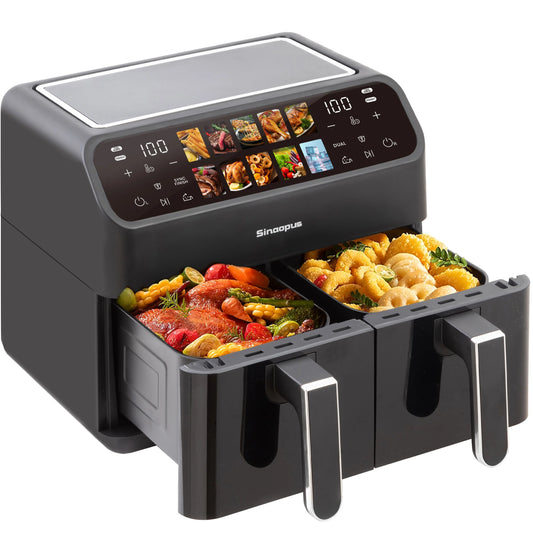 10L Multi Function Dual Basket air fryers Smart machine Viewing Window Electric Hot fryer Oilless Cooker with LED Touch Control.