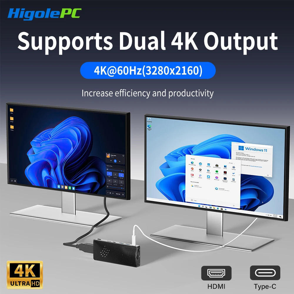 Higole PC Stick Fanless Mini PC Intel J4105 Windows 11 WiFi5 4/8GB 64/128/256GB Laptop Desktop PC 4K TV Stick PC Mini Computers.