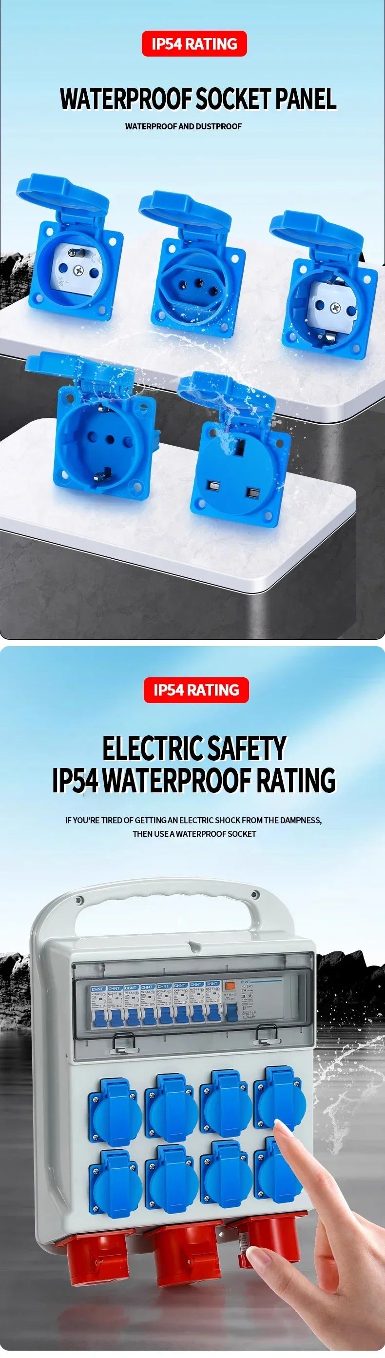 16A stoßfeste Außensteckdose IP54 |   Euro 2-Pin mit versiegelter Abdeckung für Werkstätten, Docks und extremen Zustand.