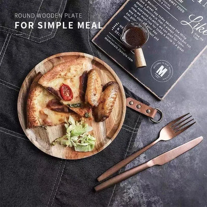 15/20/25cm Wooden Round Serving Platter Tray Retro Wood Pizza Salad Plate Fruit Dessert Tray Bread Cake Container Snacks Dish.