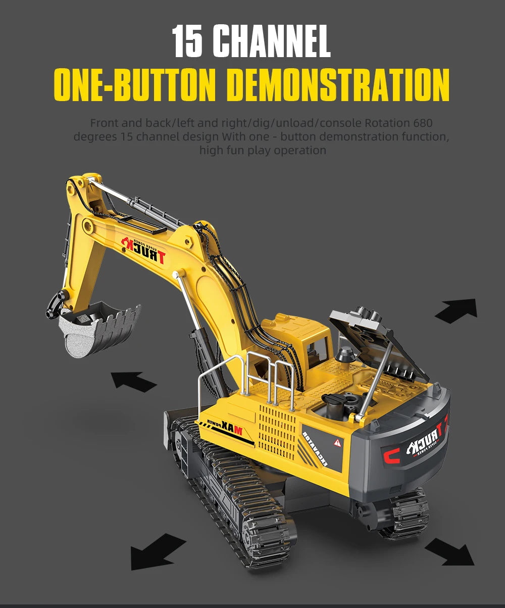 Alloy Rc Excavator Truck Toy Kids Remote Control Engineering Trucks Electric Vehicle Machine Games for Kids Boys Birthday Gifts.