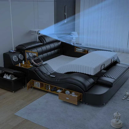 Nordic Multifunktions Doppelbett Seite Von Seite Leder Luxus Kingsize Bett Rahmen Plattform Holz Design Lit Schlafzimmer Set Möbel