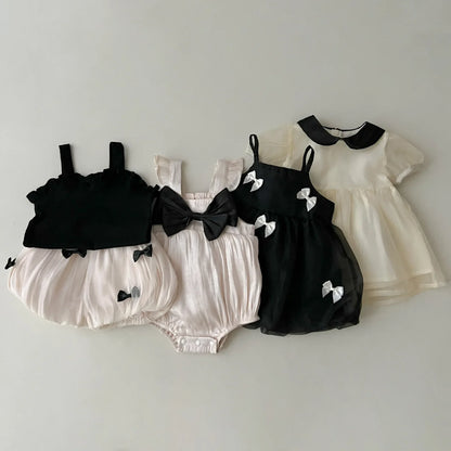 Neu im Sommer Neugeborene Baby Prinzessin süße Kleidung Sling Kleider Schleife Shorts solide Weste Body Kurzarm Kleid Kinder.