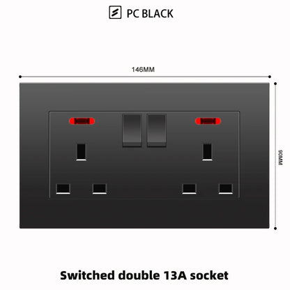 Schwarze UK 13A Wandsteckdose mit USB Typ C 18W Schnelllade-Steckdose, Wandsteckdose mit USB-Ladegerät, Schalter mit Steckdose
