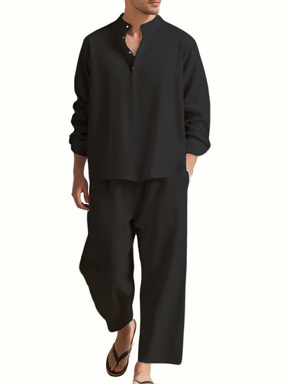 Men's Long Sleeve Shirt and Pants Suits Men Beach Wear Tracksuit Solid Color Shirts Sweatpants Hawaiian Vacation Men's Clothing.