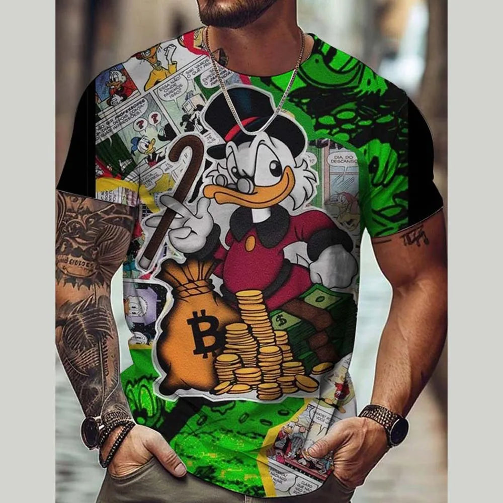 Disney Summer Men Donald Duck T-Shirt Cute Cartoon Print Tops Tees Fashion Short Sleeve Clothing Male Daily Casual Streetwear.