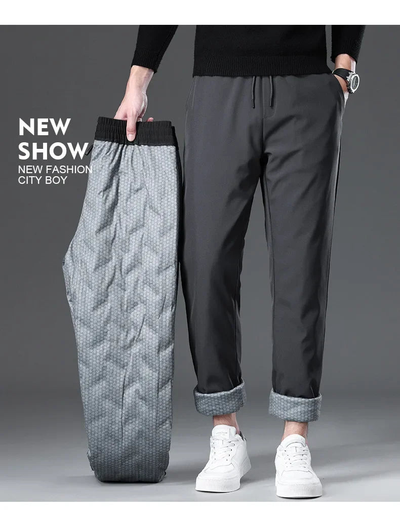 New Winter Men's Down Pants High Quality Thick Warm Goose Down Padded Business Casual Pants for Male Fashion Trousers Outerwear.