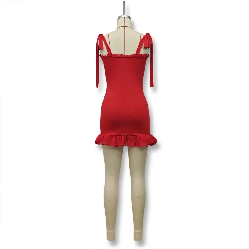 Sommer 2025, modisches reines Farbdesign, sexy Slim-Fit, Empire-Taillengurt-Kleid, Minirock, ein Schulterkleid für Frauen.