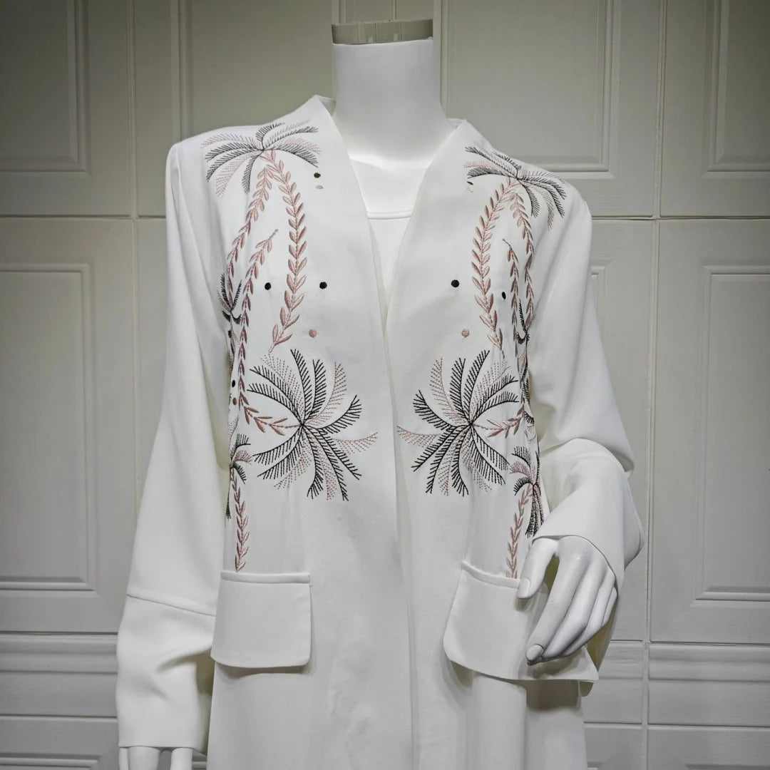 Ramadan Eid Kebaya White Muslim Modest Kimono Women Clothing Abaya Damen Dubai Luxury Islam Kaftan Robe Longue Femme Musulman.