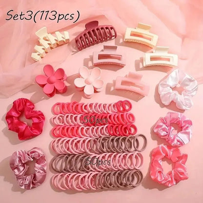 53/57/113Pcs Dopamine Fashion Elastic Colorful Band Hair Circles Flower Shaped Hair Accessory Grip For Women Daily Party Gift.