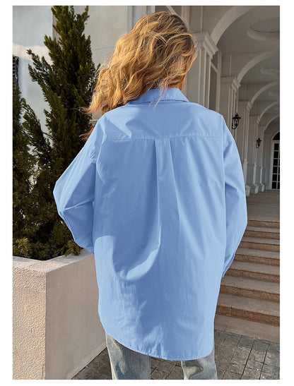 New Long Sleeve Ladies Tops Blouses Button Down Casual Shirt Women Turn-down Solid Collar Loose Blouse Women.