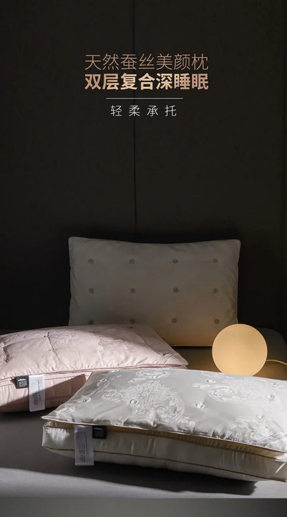 Pure Cotton Satin Jacquard Silk Pillows 48*74cm Mulberry silk Filling Anti Mite Soft Fluffy Hotel Sleeping Bedding Pillows.