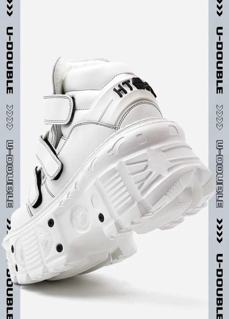 Gothic Ankle Rock Boots 2025 New Punk Style Women Shoes Lace-up White Platform Shoes Woman Metal Decor Woman Sneakers.