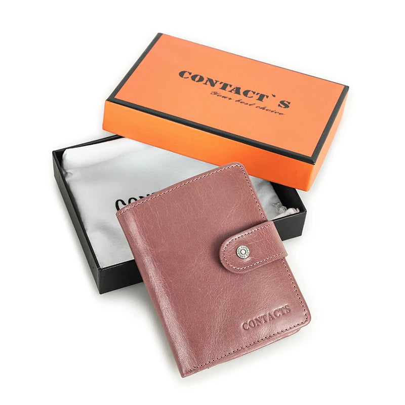 Contact'S Genuine Leather Wallets Women Men Wallet Short Small RFID Blocking Card Holder Wallets Ladies Red Coin Purse