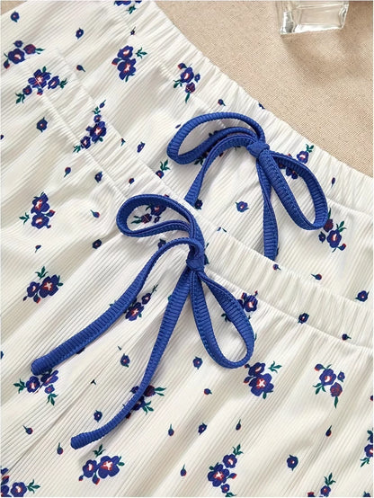 Neue Frauen Pyjama Set Spitze V-ausschnitt Leibchen Top und Floral Bedruckte Shorts Nachtwäsche Nachtwäsche Loungewear Sommer Outfit 2PCS Heißer.