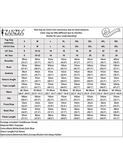 ZANZEA Muslim Abaya Suit Elegant Women Matching Sets Fashion Long Shirt Tops & Wide Leg Pants Ramadan Outfits Urban Tracksuits.