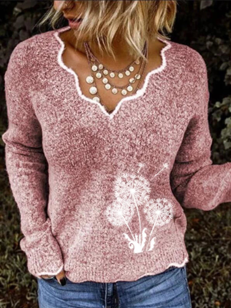 2024 herbst und Winter Neue frauen Gedruckt Muster V-ausschnitt Pullover Langarm Casual Acryl Pullover Pullover.