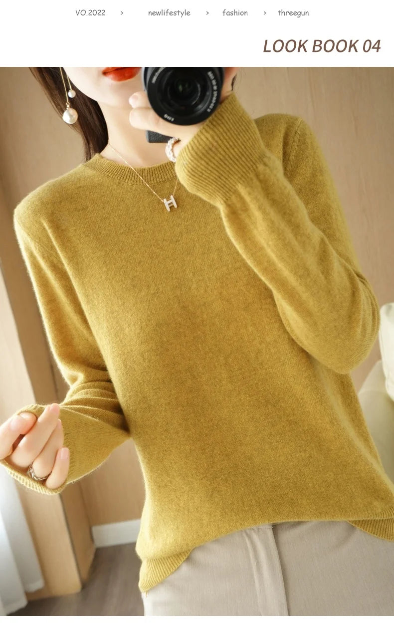 Herbst Winter frauen Pullover Oansatz Kaschmir Solide Pullover Schlank Bodenbildung Shirt Langarm Casual Grundlegende Pull Femme Pullover.