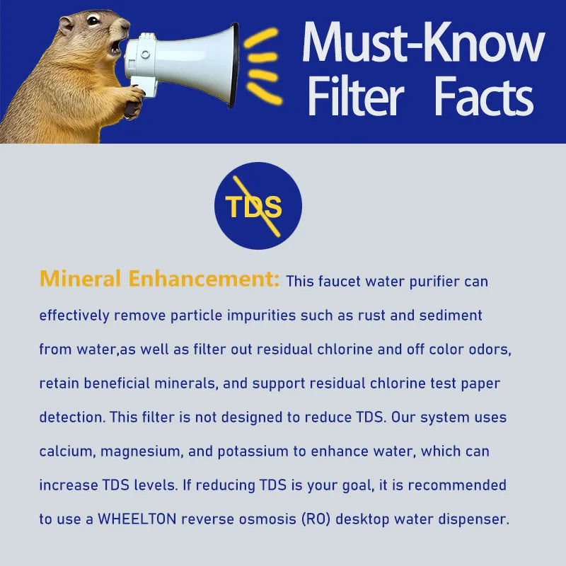 Wheelton Stainless Steel Kitchen Tap Filter Household Ceramic Water Purifier Faucet Water Filter  Activated Carbon Filtration.