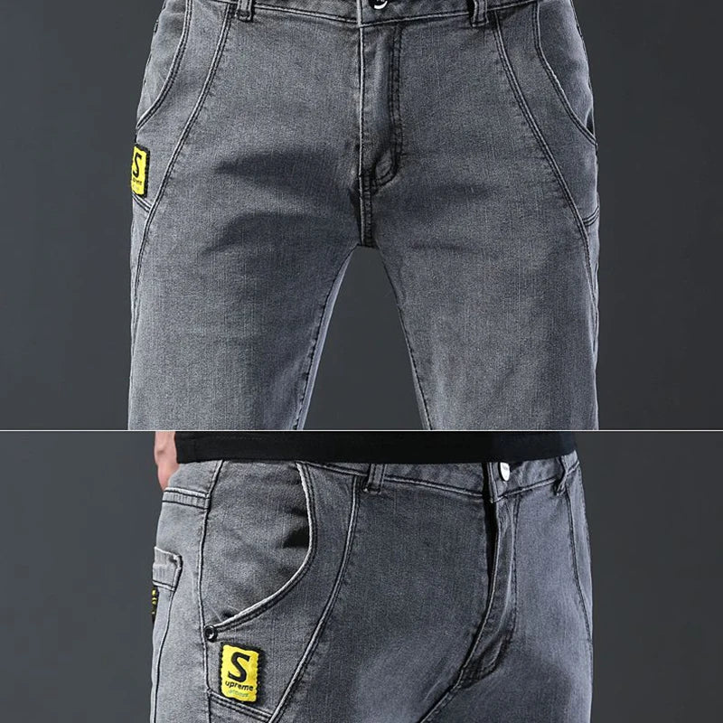 Men New Fashion Comfortable Slim Fit Jeans Male Loose Straight Smart Casual Denim Pants Regular Look Taller Elasticity Trousers.