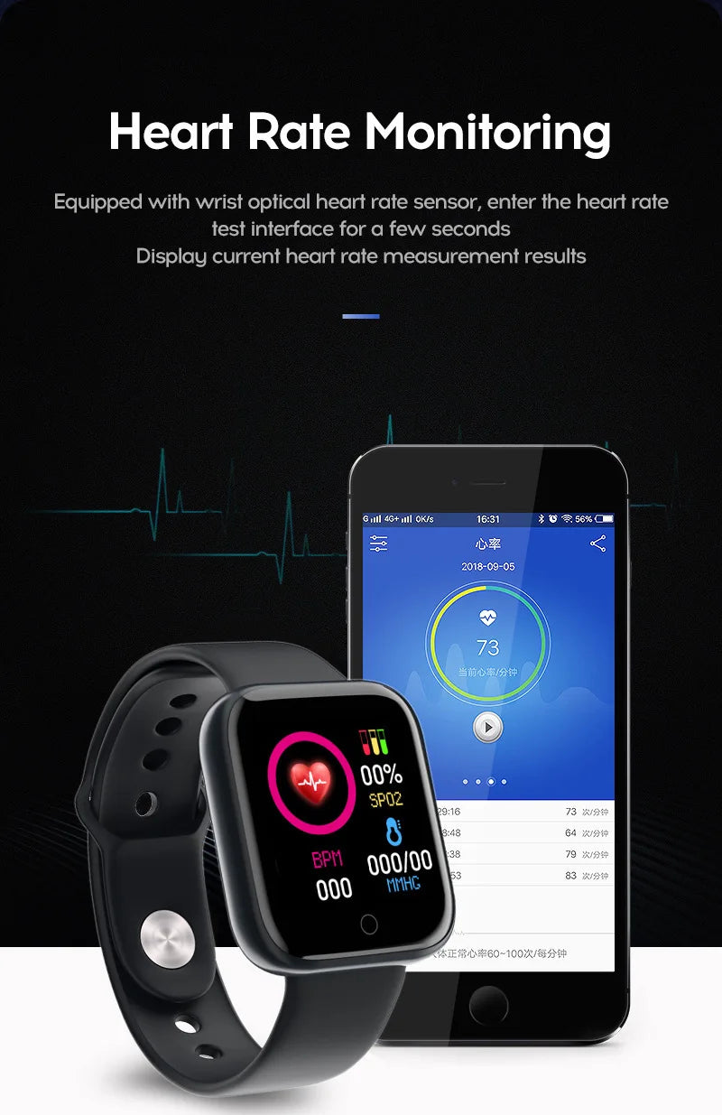 Y68 Smart Watch Men Women Heart Rate Oxygen Blood Pressure Monitoring Multi-Function Sleep Monitoring Smartwatch for Ios Android.
