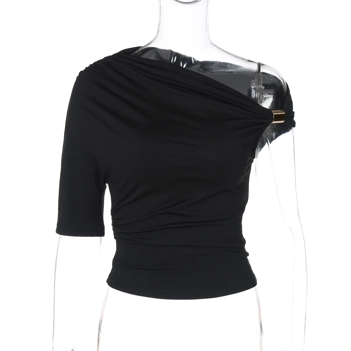 Cryptographic One Shoulder Asymmetrical Tops Summer Fashion Outfits Embellished Sexy Backless Solid Cropped Top Streetwear.