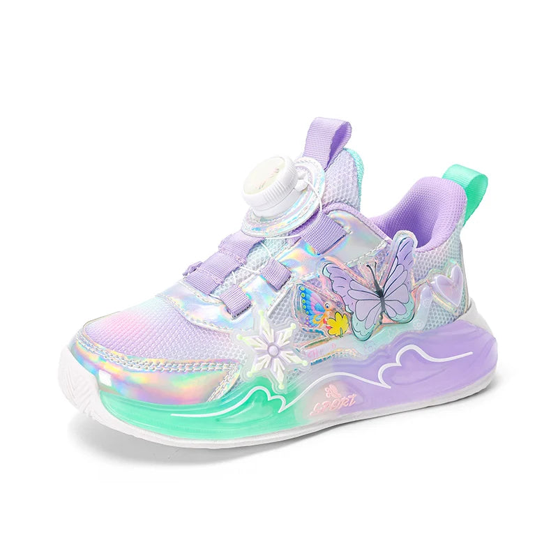 Cute Girls Sneaker Children Shoes Pink Purple Butterfly Printed Kids School Running School Sneaker Sports Tennis Shoes for girl