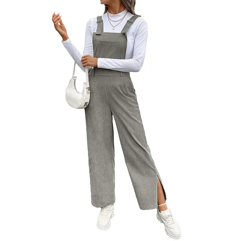 Adjustable Basic Velvet Overalls Women's Pure Color Simple Style Autumn New Arrival Fashionable Female Bib Pants.