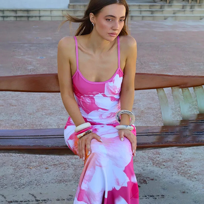 Gedruckt Spaghetti Hot Backless Maxi Kleid Frauen Mode Schlank Elegante Kontrast Patchwork Halter Kleider Herbst Lange DressZ