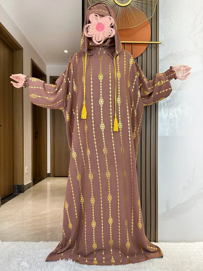 High Grade Cotton Fabric Ramadan Muslim Two-Hat Abaya Dubai Turkey Islam Prayer Clothes Gold Dust Dress Islam Women Dress Kaftan