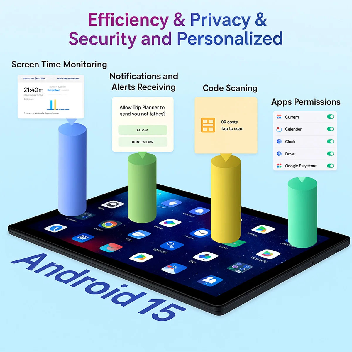 Android 15 Tablet 10.4 Inch Octa-Core Processor 16GB RAM 128GB ROM 1TB TF Card Expand 5G/2.4G WiFi 5MP+8MP Camera Android Tablet.
