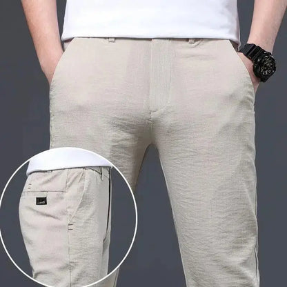 Male Suit Trousers Check Cooling Ice Silk Plaid Straight Up Clothes Offer Slacks Designer Men's Summer Pants Fabric 2025 Classic