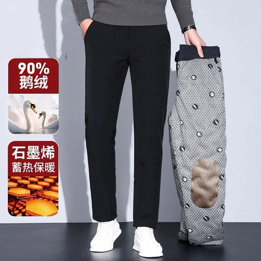 Men's Winter 90% Goose Down Pants with Knee Protection Graphene Thermal Casual Down Trousers Man pantalones hombre PT-599.