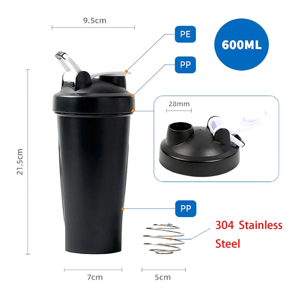 1pc Portable Protein Shaker 600ml Fitness Bottle with Wire Whisk Ball for Fitness Enthusiasts Athletes Perfect For Outdoor Gym.
