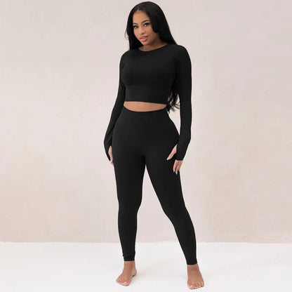 2024 Summer Fashionable Long Sleeve Women's Clothing Slimming High Elasticity Sports Leggings Suit Street Style Wholesale.