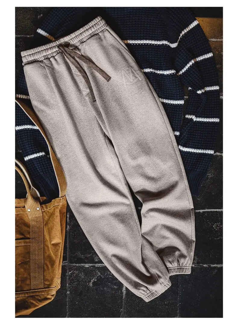 Maden Men's Men's Jogger Pants Embroidered Straight-Leg Sweatpants Elastic Waist Cuffed Casual Training Trousers for Fall Winter.