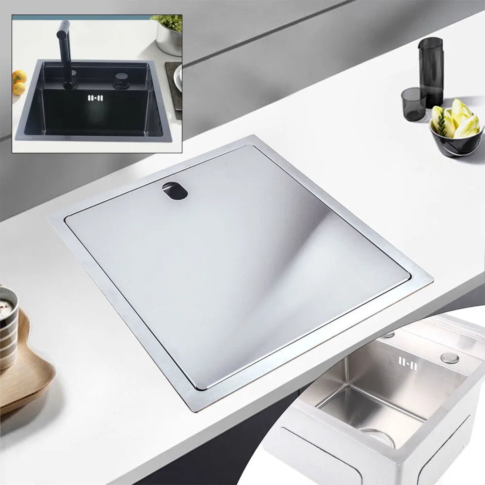 Versteckte Küchenspüle, quadratisch, für den Innen- und Außenbereich und Abfluss, zusammenklappbares Wasserhahnsieb aus Edelstahl für Häuser, Restaurants, Wäscheraum, Keller