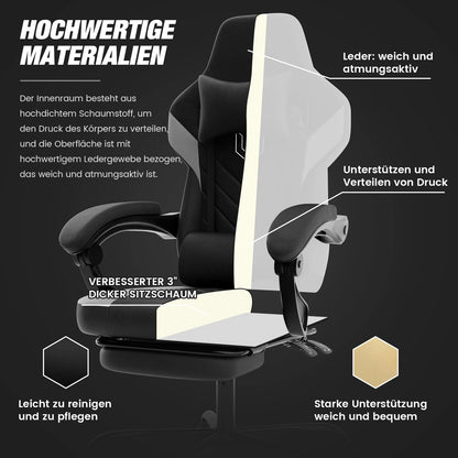WOTSTA Gaming-Stuhl, ergonomischer Bürostuhl, Renncomputerstuhl, höhenverstellbarer Computerstuhl mit Kopfstütze